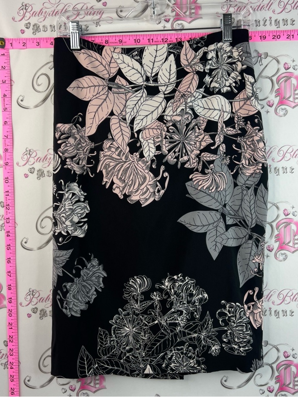cleo midi Skirt Flowy Black with Pink & Gray Floral Print